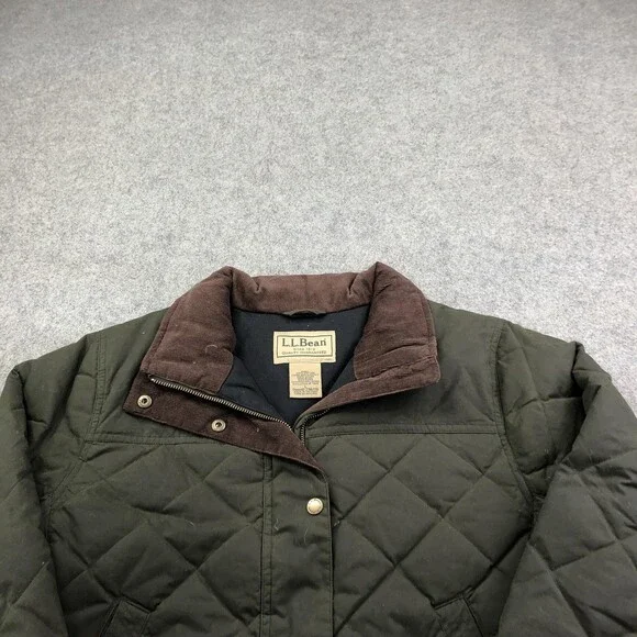 L.L. Bean Jacket Mens Large Green Quilted Canvas Down Insulated Full Zip Outdoor - Picture 4 of 9